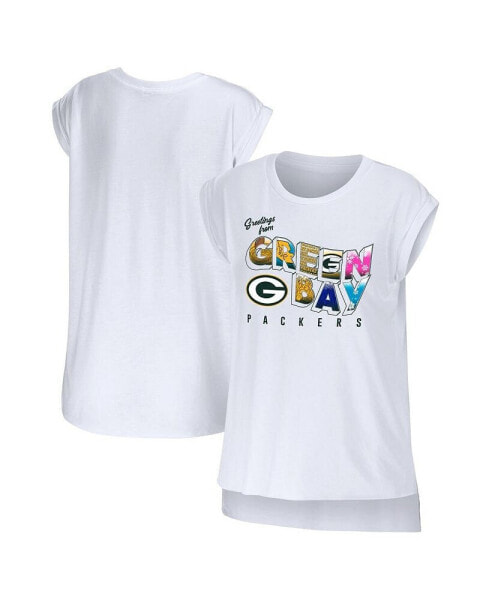 Women's White Green Bay Packers Greetings From Muscle T-shirt