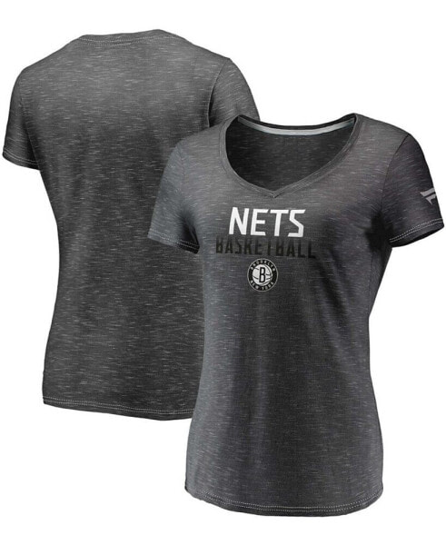 Women's Charcoal Brooklyn Nets Double-Fade Space-Dye V-Neck T-shirt