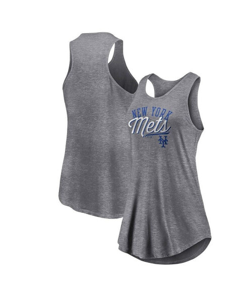 Women's Heather Gray New York Mets Simplicity Swing Racerback Scoop Neck Tank Top