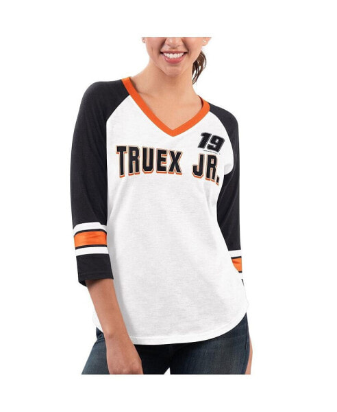 Women's White, Black Martin Truex Jr Top Team V-Neck 3/4 Sleeve T-shirt