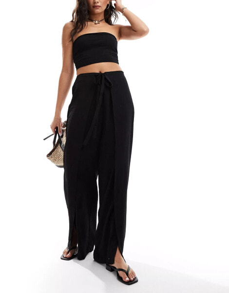 JDY loose fit texture trouser with layered side split in black