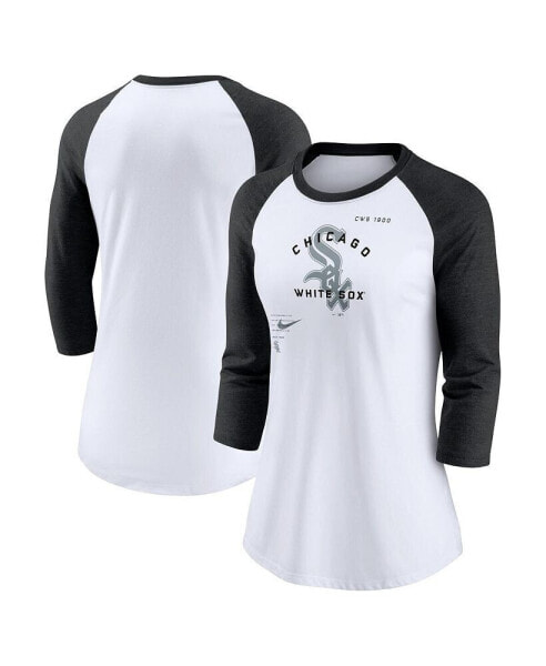 Women's White, Black Chicago White Sox Next Up Tri-Blend Raglan 3/4-Sleeve T-shirt