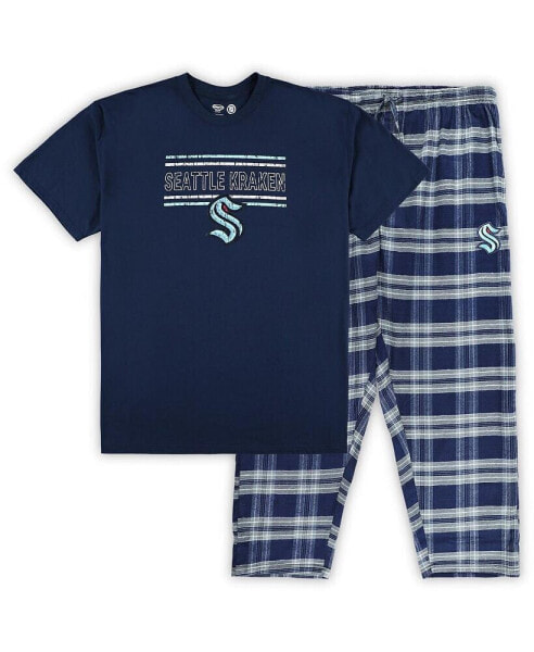 Men's Deep Sea Blue, Gray Seattle Kraken Big and Tall T-shirt and Pajama Pants Sleep Set