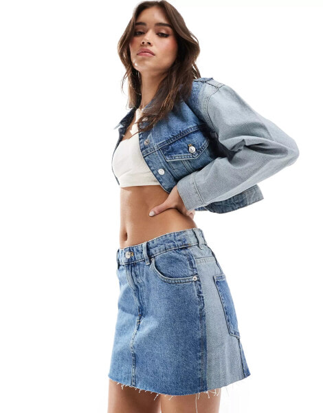 Mango mixed denim mini co-ord skirt in blue