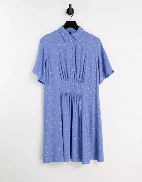 Y.A.S kimono sleeve mini shirt dress in blue floral print