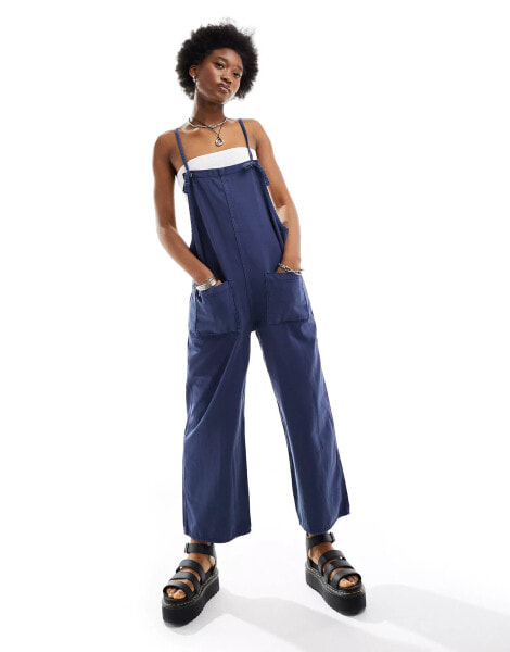 Monki lightweight denim dungarees in blue