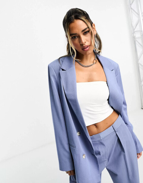 ASOS DESIGN double breasted blazer in blue twill