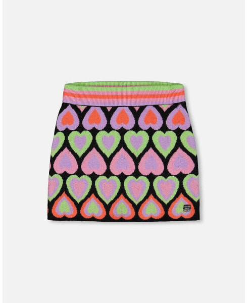 Big Girls Jacquard Hearts Skirt Multicolor