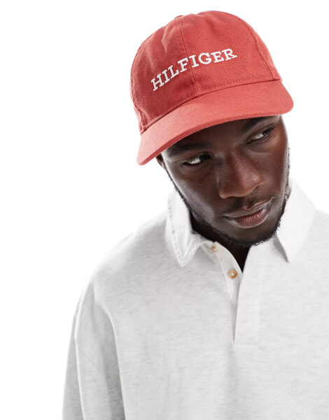 Tommy Hilfiger type logo cap in terracotta red