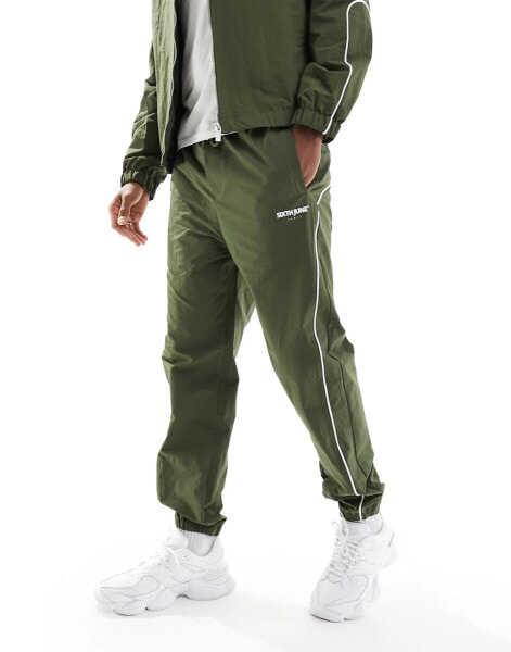 Sixth June co-ord nylon track pants in khaki