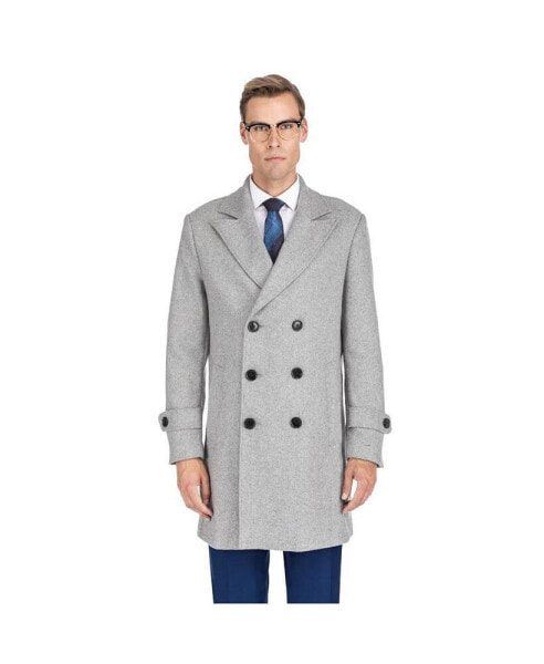 Brave man Men's Double Breasted Pea Coat Wool Blend Dress Pea coat