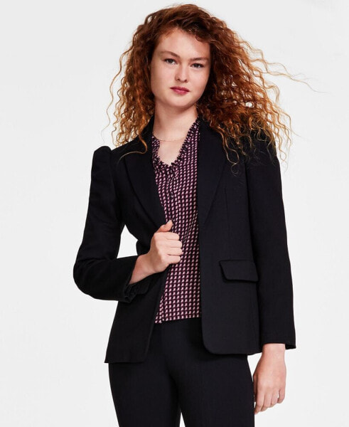 Women's Puff-Shoulder Open Front Long Sleeve Blazer