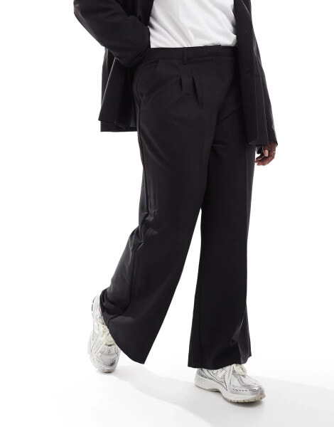 COLLUSION Plus relaxed wide leg tailored trousers co-ord in black