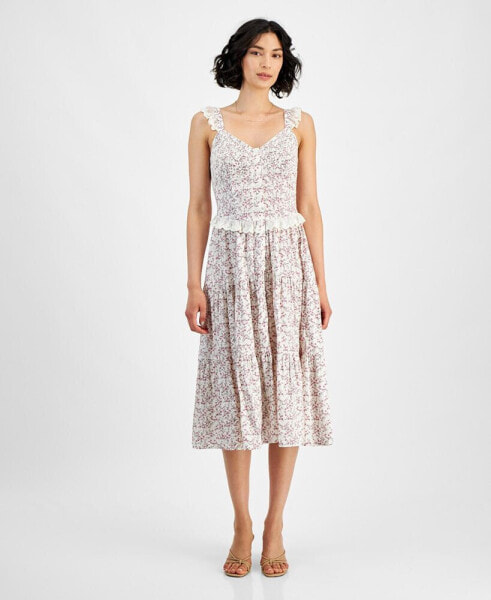 Women's Floral Tiered Lace-Trim Midi Dress, Created for Macy's