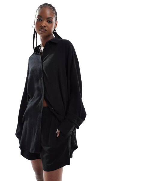 Weekday Perfect co-ord linen mix shirt in black