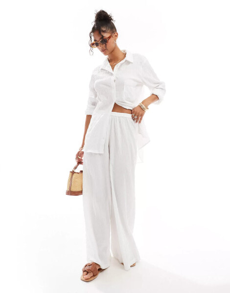 Esmee Exclusive textured beach trouser co-ord in white