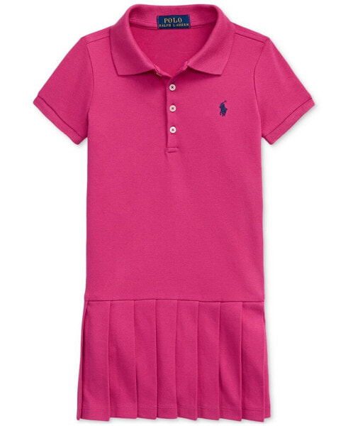 Toddler And Little Girls Pleated Stretch Mesh Polo Dress