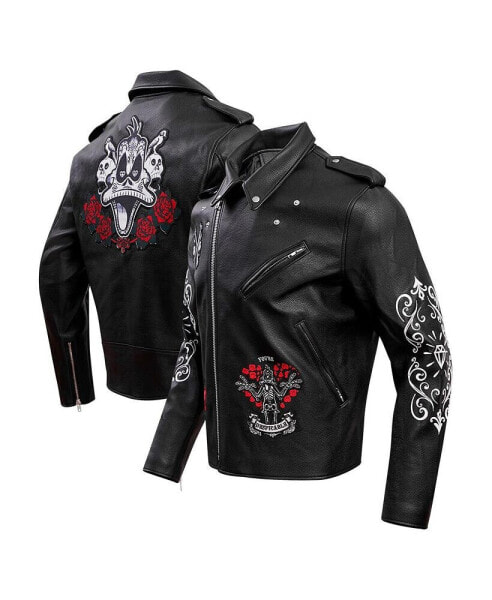 Men's Black Looney Tunes Dispicable Biker Full-Zip Jacket