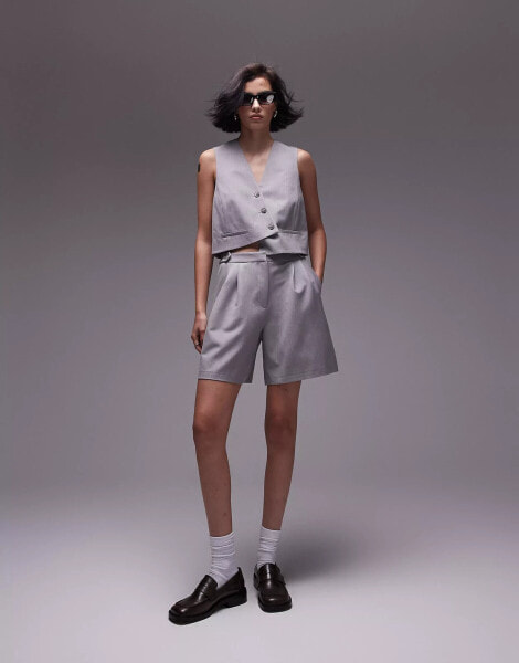 Topshop co-ord side tab knee short in grey