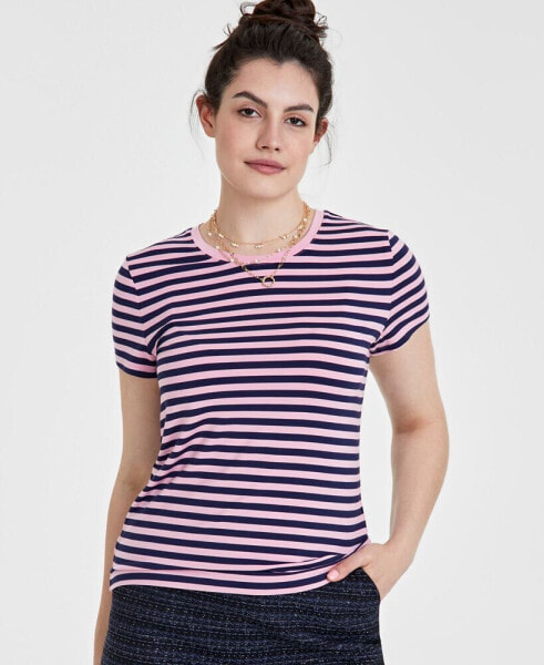 Women's Striped Cap-Sleeve T-Shirt, Created for Macy's