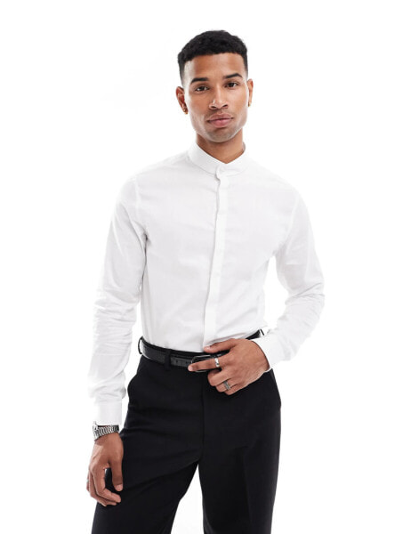 ASOS DESIGN slim shirt with grandad collar in white