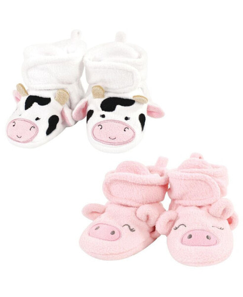 Baby Girls Cozy Fleece Booties, Cow Pig, 0-6 Months