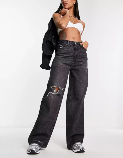 Tommy Jeans claire high rise wide length jeans in washed black