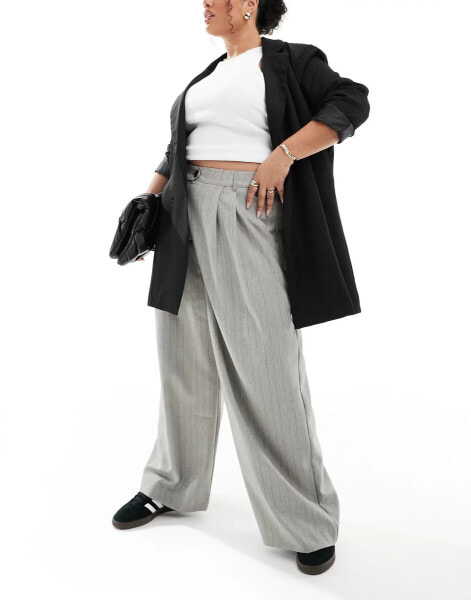 ASOS DESIGN Curve tailored wide leg trousers in the grey textured stripe