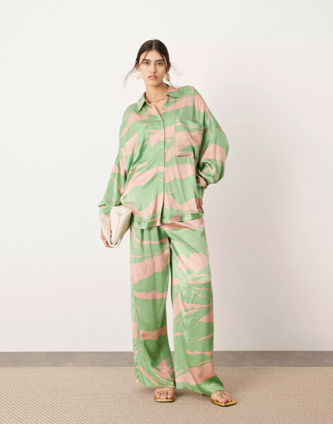 ASOS EDITION oversized tailored wide leg trouser co-ord in green and pink print