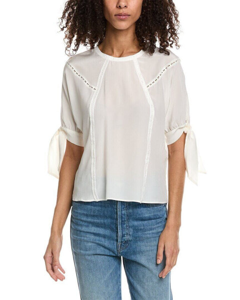 The Kooples Tie Sleeve Silk Top Women's White 1