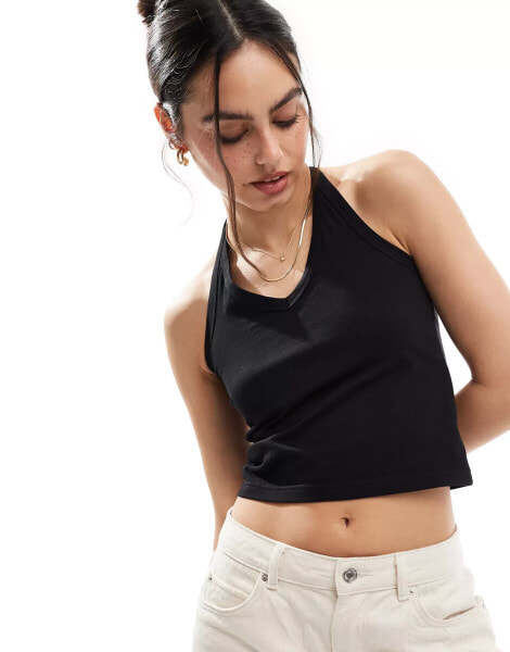 Threadbare halter neck top in black