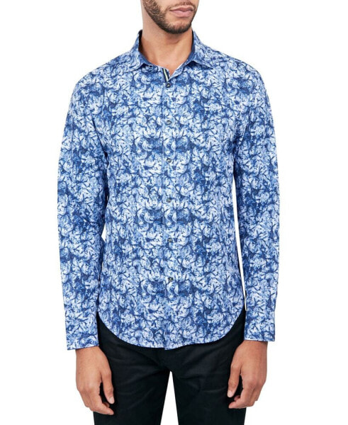 Men's Regular-Fit Non-Iron Performance Stretch Rose-Print Button-Down Shirt