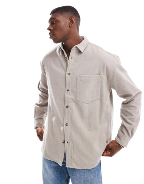 ASOS DESIGN overshirt with pocket details in light grey