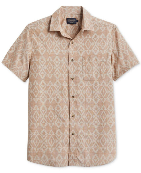 Men's Deacon Chambray Tile Print Short Sleeve Button-Front Shirt