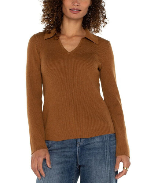 Women's Rib-Knit Collared Sweater