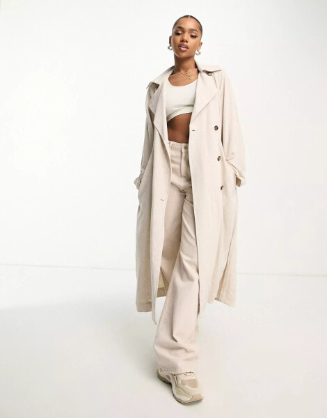 Weekday Julie linen mix trench coat in beige