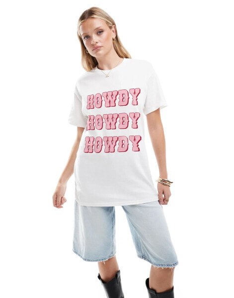 ASOS DESIGN oversized t-shirt with howdy cowboy graphic in white