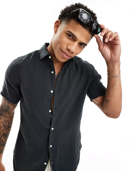 Superdry Studios casual linen shirt in washed black