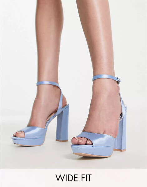 Be Mine Wide Fit Bridal Vanyaa platform sandals in pale blue satin