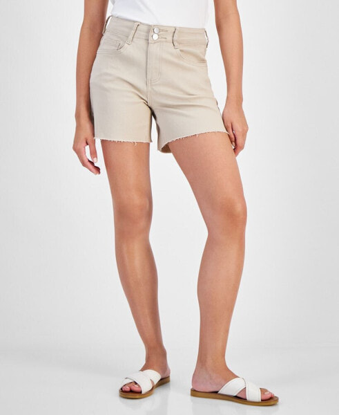 Juniors' High-Rise Frayed-Hem Midi Shorts