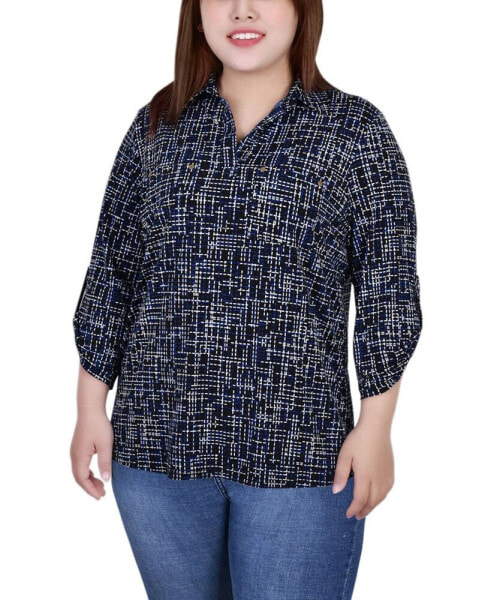 Plus Size 3/4 Ruched Sleeve Studded Top