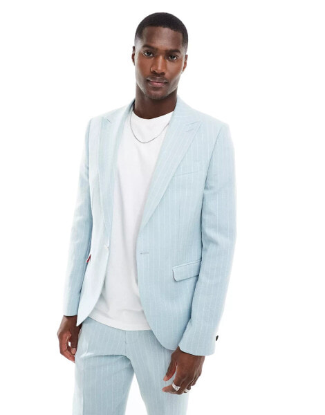 Twisted Tailor suit jacket in baby blue pinstripe