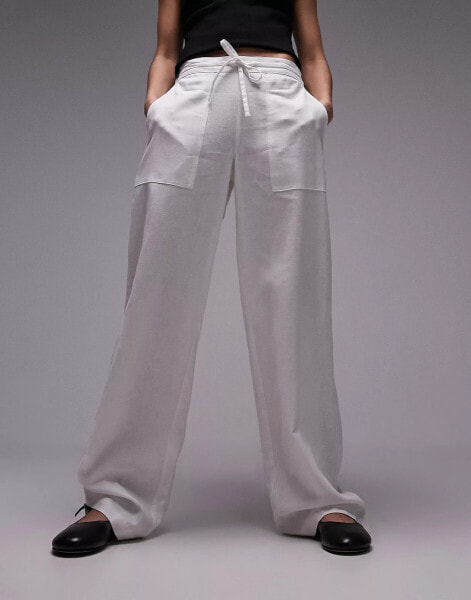 Topshop straight leg linen trouser in white