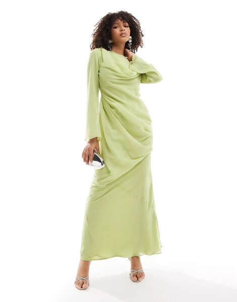 ASOS DESIGN cowl overlay drape front maxi dress in lime green