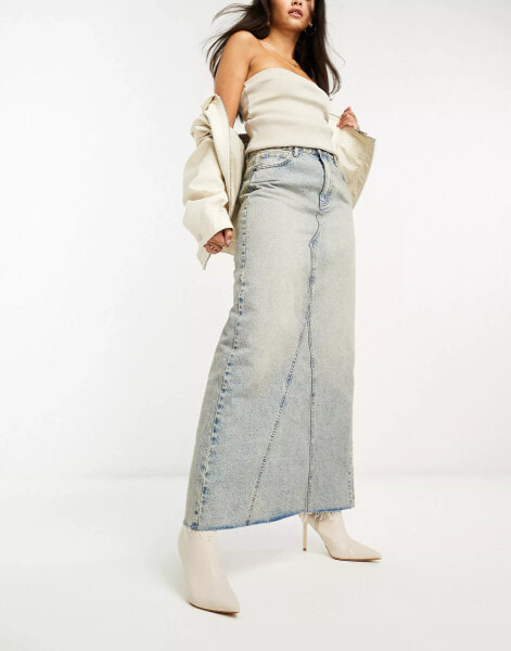 Stradivarius spliced denim maxi skirt in vintage wash