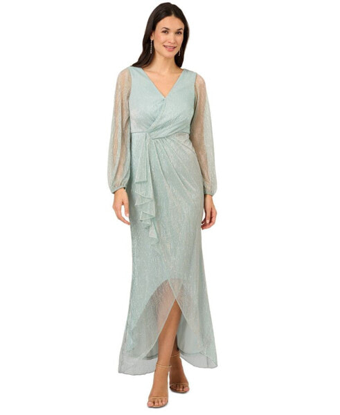 Women's Metallic Mesh Bishop-Sleeve Gown