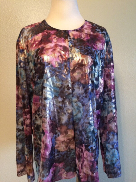 ALEX Women's Long Sleeve Open Front Blouse Multi Purple Gold Multi XL