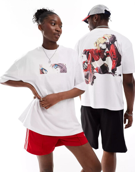 ASOS DESIGN unisex oversized t-shirt with Harley Quinn graphic prints in white