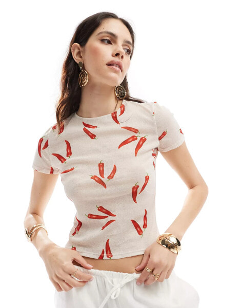 ASOS DESIGN mesh baby tee with all over chilli print