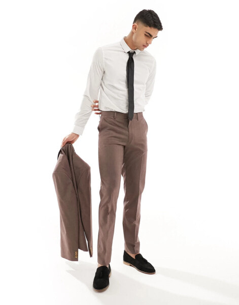 ASOS DESIGN slim suit trouser in brown